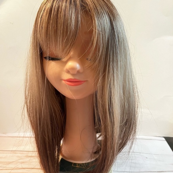 Ombre Blonde Brown Synthetic Long Bob Wig Full Cap - Picture 1 of 6